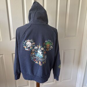 Walt Disney World Parks Unisex Hoodie Adult XL Zip Up Blue Graphic Full Print